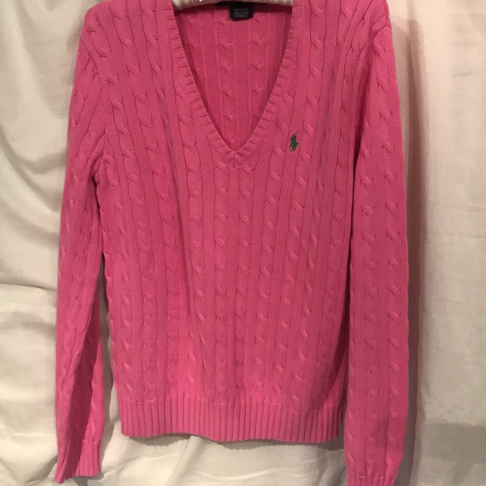 Ralph Lauren woman V neck pink Sweater SZ XL